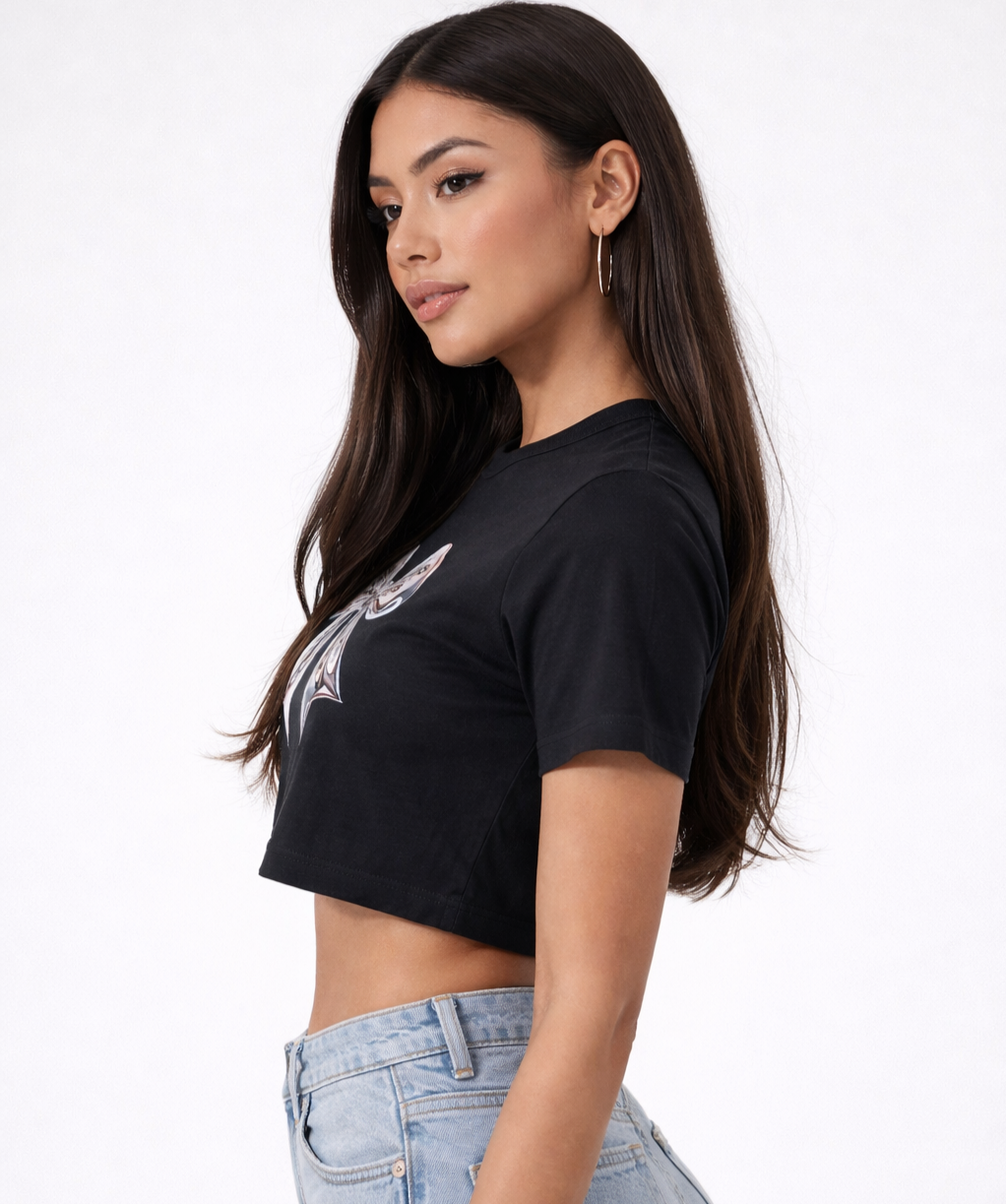 FO Noir Bow Crop Tee – Black