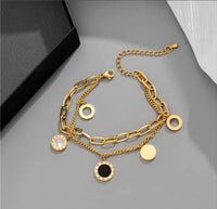 Black & White Roman Numeral Double Layered Anti Tarnish Bracelet