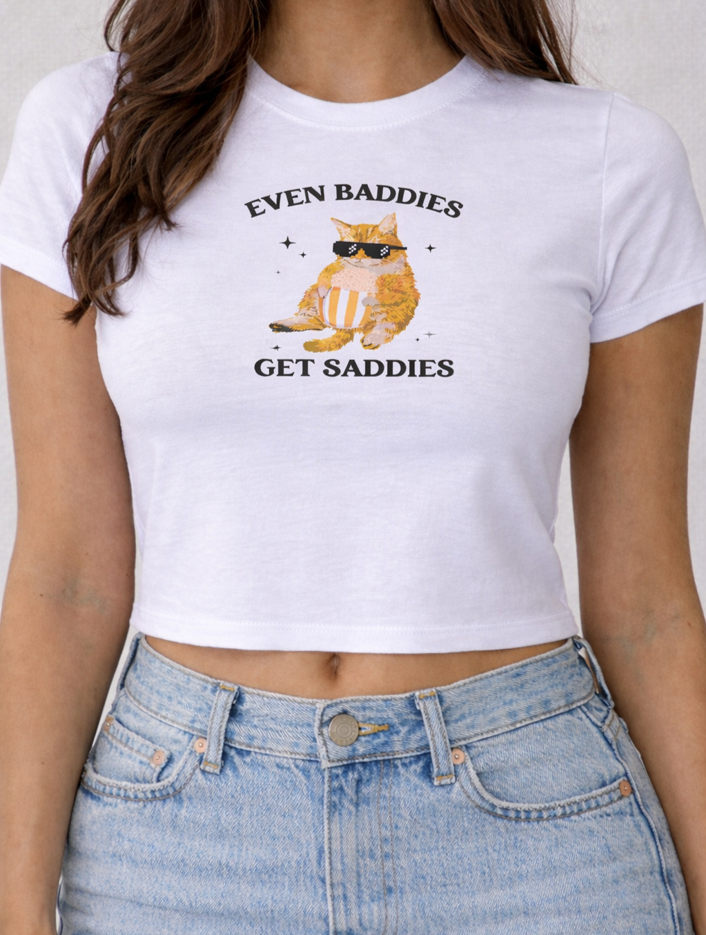 FO “Even Baddies Get Saddies” Baby Tee – White