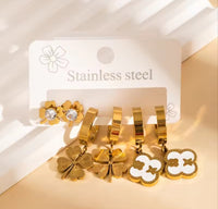 Clover & floral anti tarnish earrings (3 pairs)