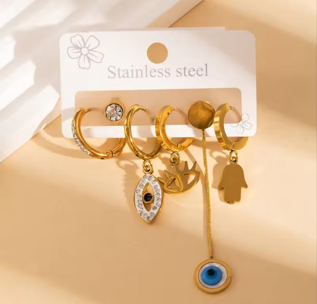 The Evil Eye Danglers Mismatching 6pcs earrings set
