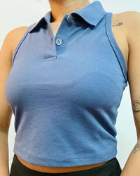 FO Sleeveless Polo Neck Crop Top