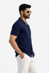 FO Zig-Zag Fabric Shirt - Navy Blue