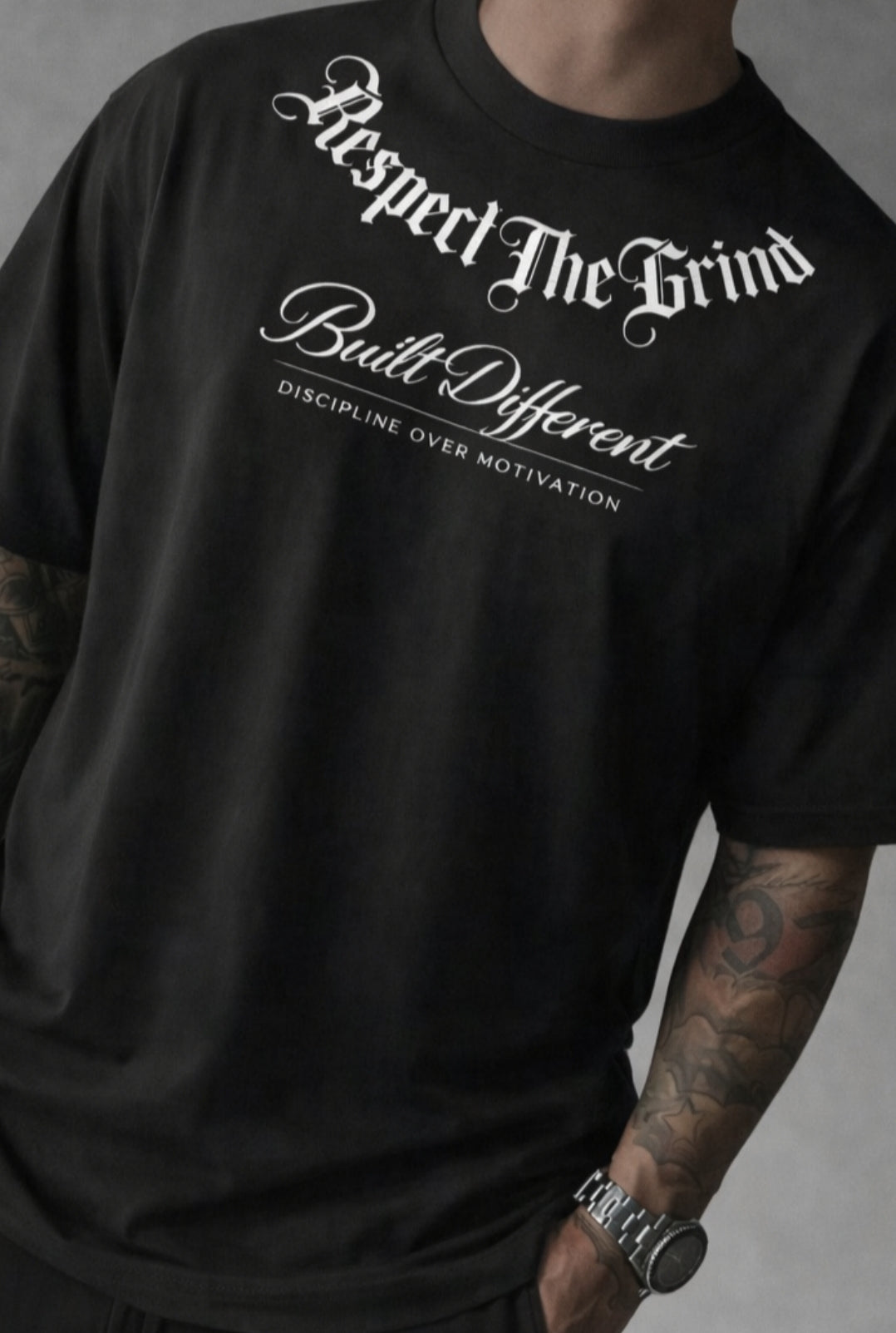 Respect The Grind – Built Different Drop Shoulder Tee - Black