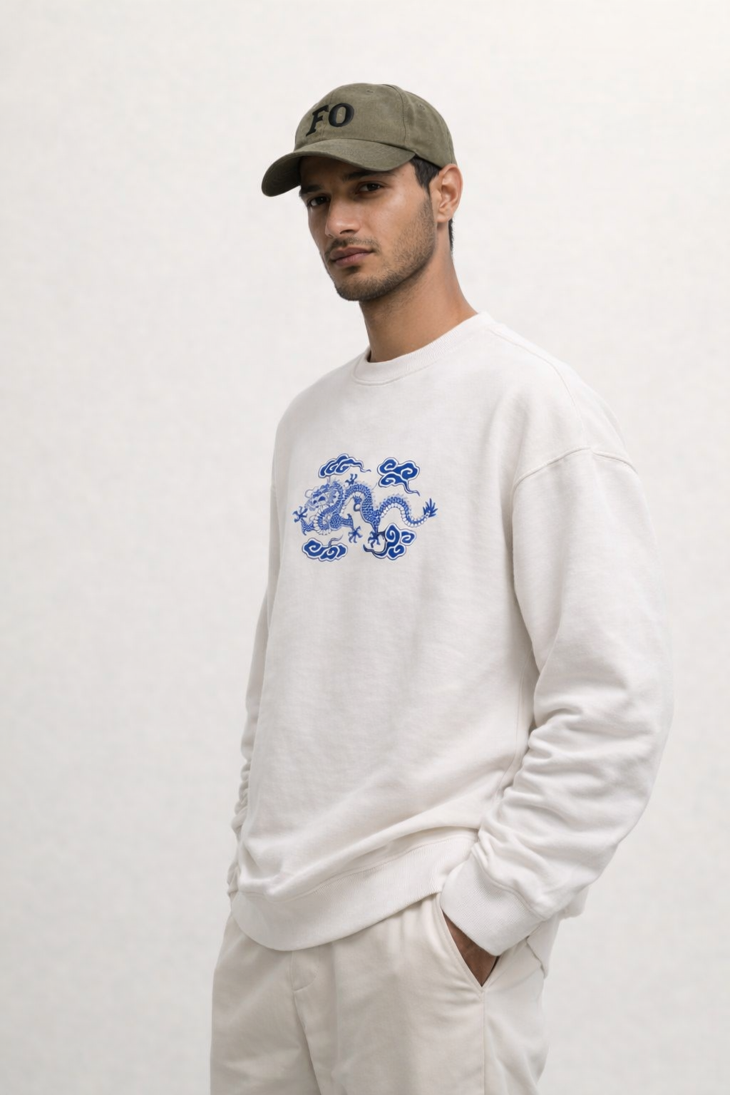 Azure Dragon Drop Shoulder Sweatshirt - White