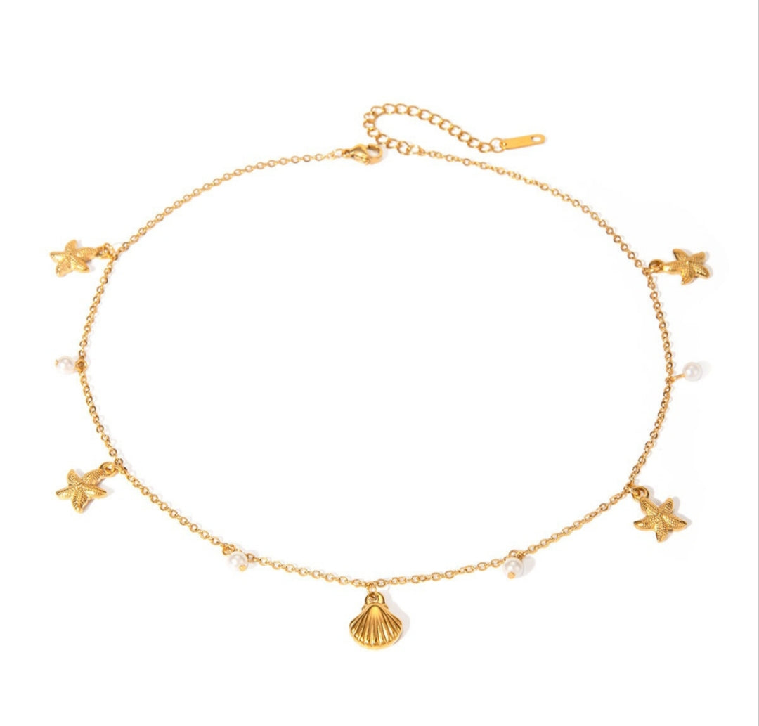 Sea Shell & Star Fish Anti Tarnish Pearl Neckpiece