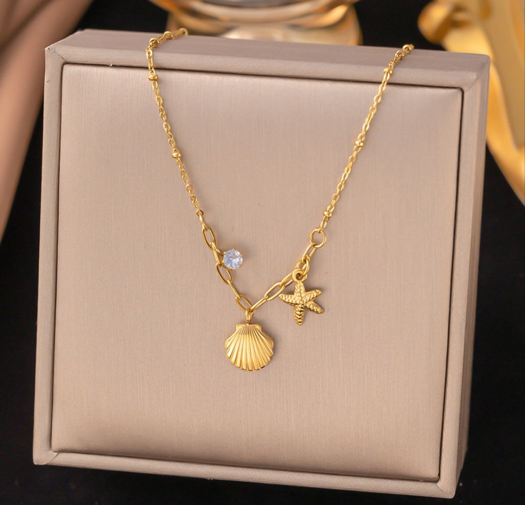 Sea Shell Starfish Clavical Anti Tarnish Neckpiece
