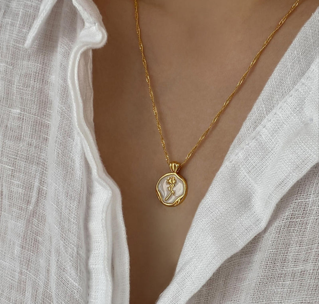 Rose Enamel Anti Tarnish Neckpiece