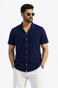 FO Zig-Zag Fabric Shirt - Navy Blue