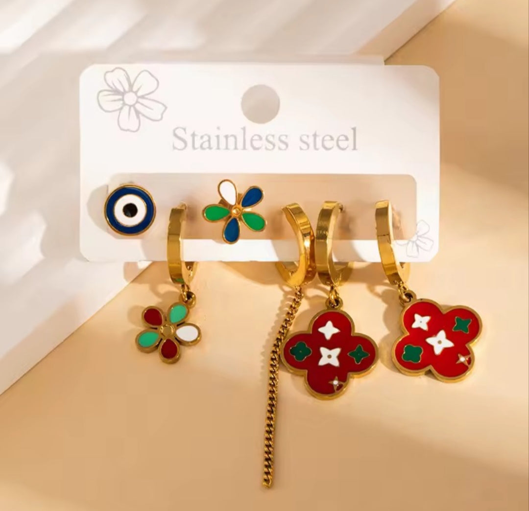Floral anti tarnish Mismatching dangler 6 pcs set