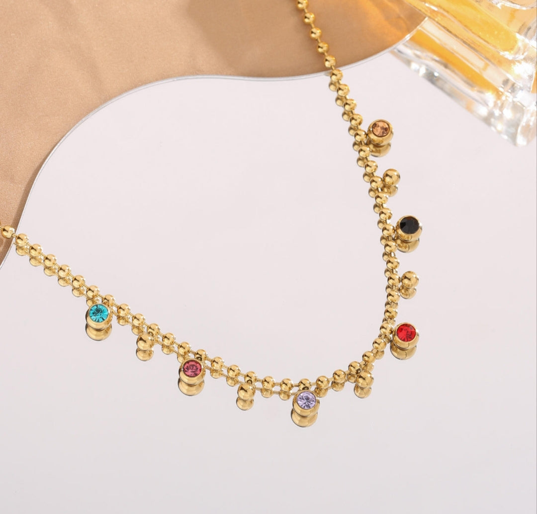 Multi colour stone beads chain neckpiece