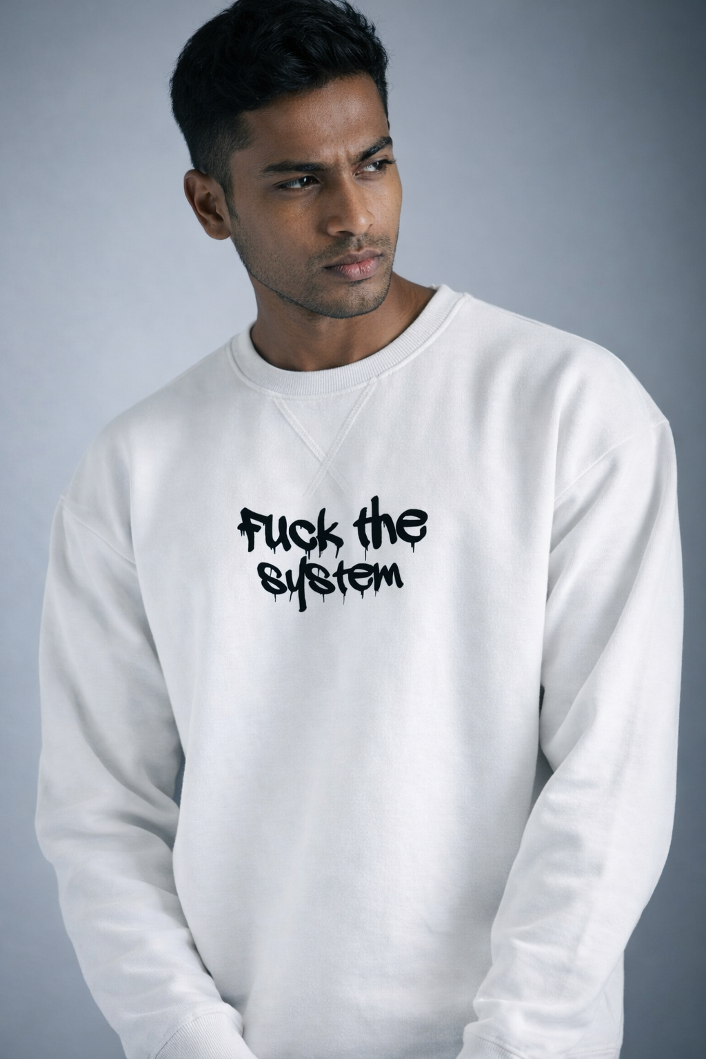 Rebel Script Drop Shoulder Sweatshirt - White