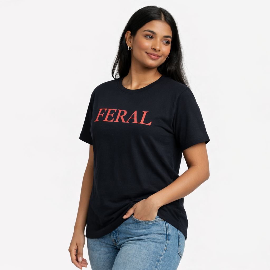 Feral Black Cotton Printed Tee