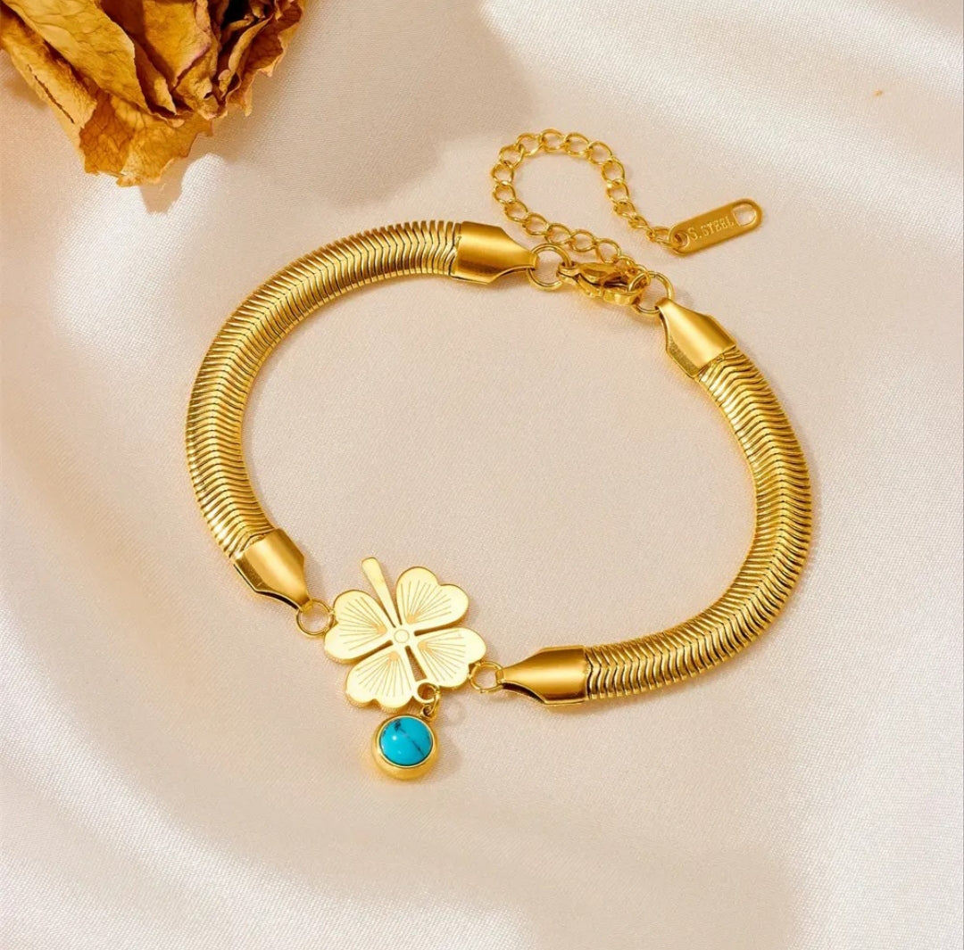Gold Anti Tarnish Evil Eye Clover Snale Chain Bracelet