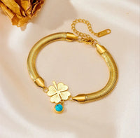 Gold Anti Tarnish Evil Eye Clover Snale Chain Bracelet