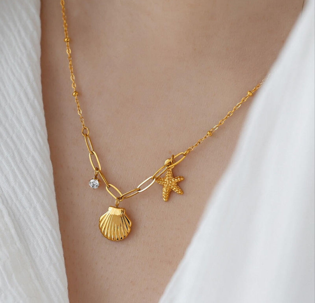 Sea Shell Starfish Clavical Anti Tarnish Neckpiece