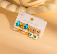 Blue stone & Evil Eye anti Tarnish earring (3 pair set)