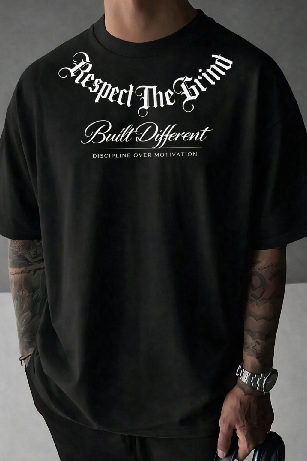 Respect The Grind – Built Different Drop Shoulder Tee - Black