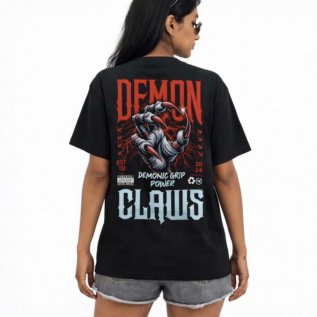 FO Demon Claws Oversized Back Printed Tee - Black – FO.in