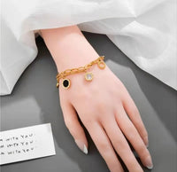Black & White Roman Numeral Double Layered Anti Tarnish Bracelet