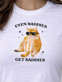 FO Baddies Get Saddies Baby Tee – White