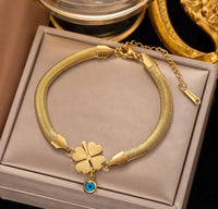 Gold Anti Tarnish Evil Eye Clover Snale Chain Bracelet