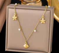 Sea Shell & Star Fish Anti Tarnish Pearl Neckpiece