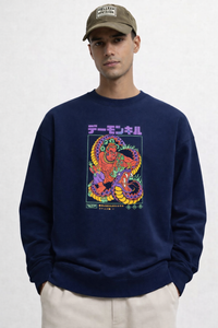 Dark Blue Demon Coil Graphic Sweatshirt