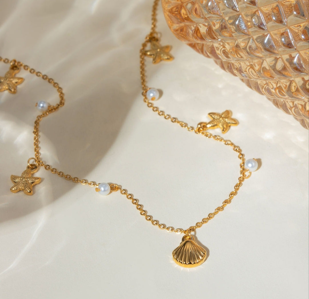Sea Shell & Star Fish Anti Tarnish Pearl Neckpiece