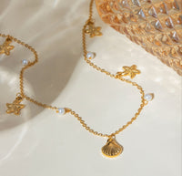 Sea Shell & Star Fish Anti Tarnish Pearl Neckpiece