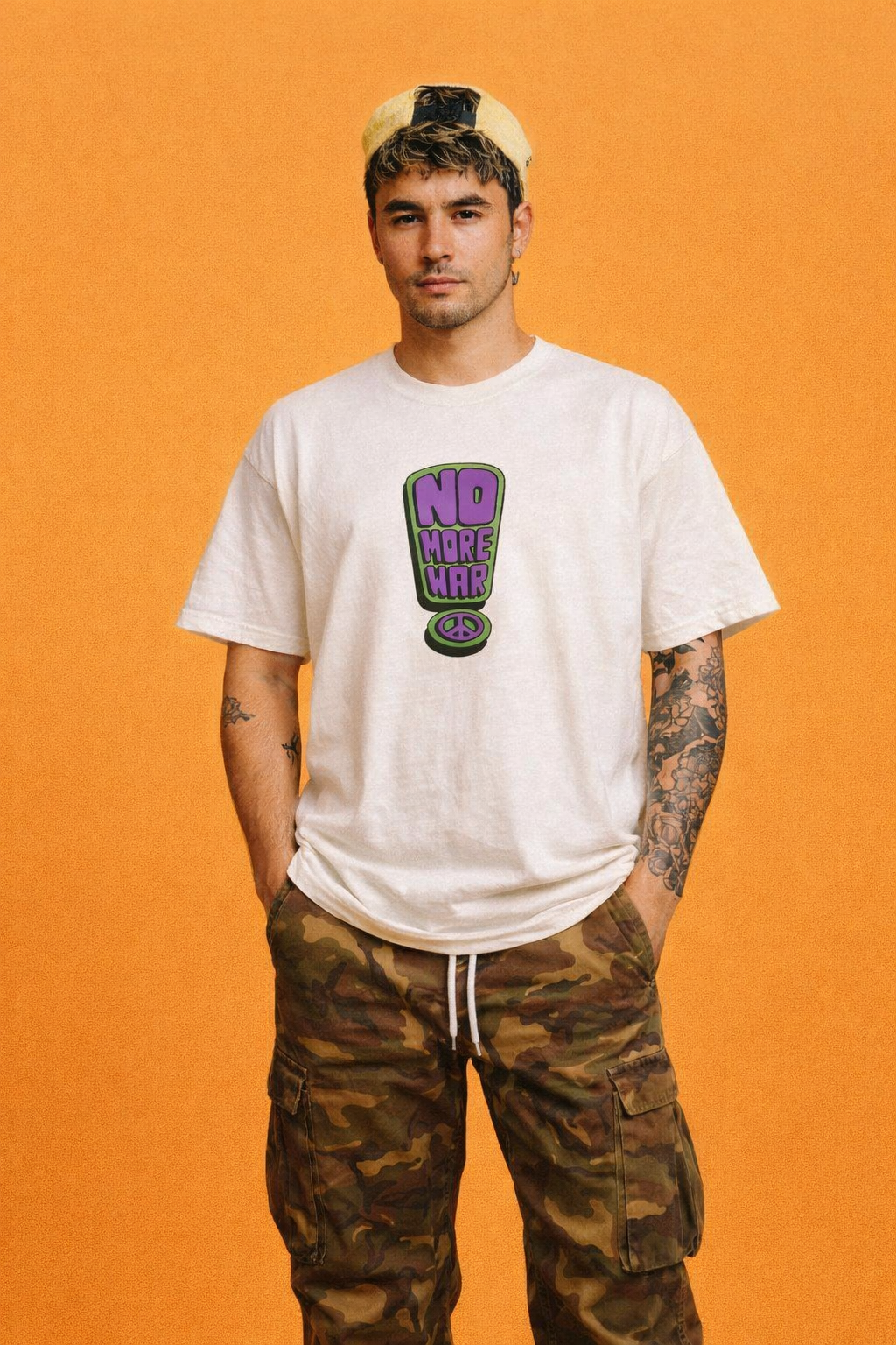 FO Say No To War Graphic Printed Oversized Tee - White