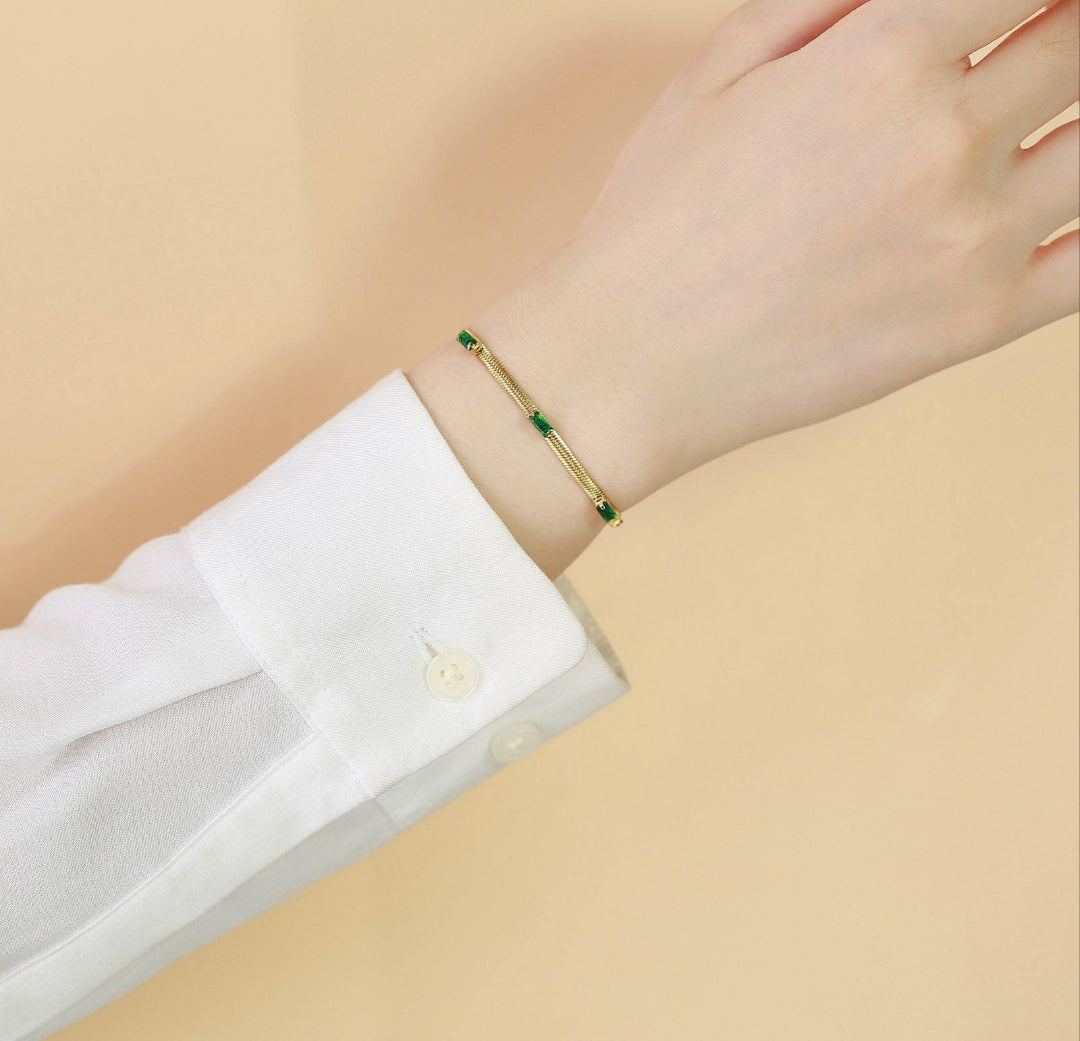Green AD Zircon Snake Chain Bracelet