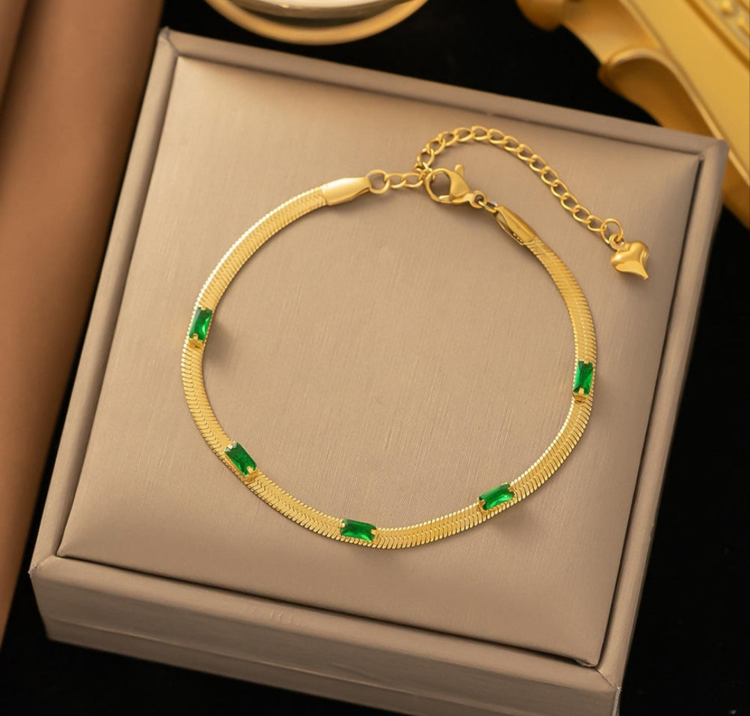 Green AD Zircon Snake Chain Bracelet
