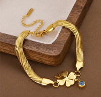 Gold Anti Tarnish Evil Eye Clover Snale Chain Bracelet