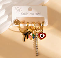 Enamel earring anti tarnish Mismatching dangler set (6 pcs)