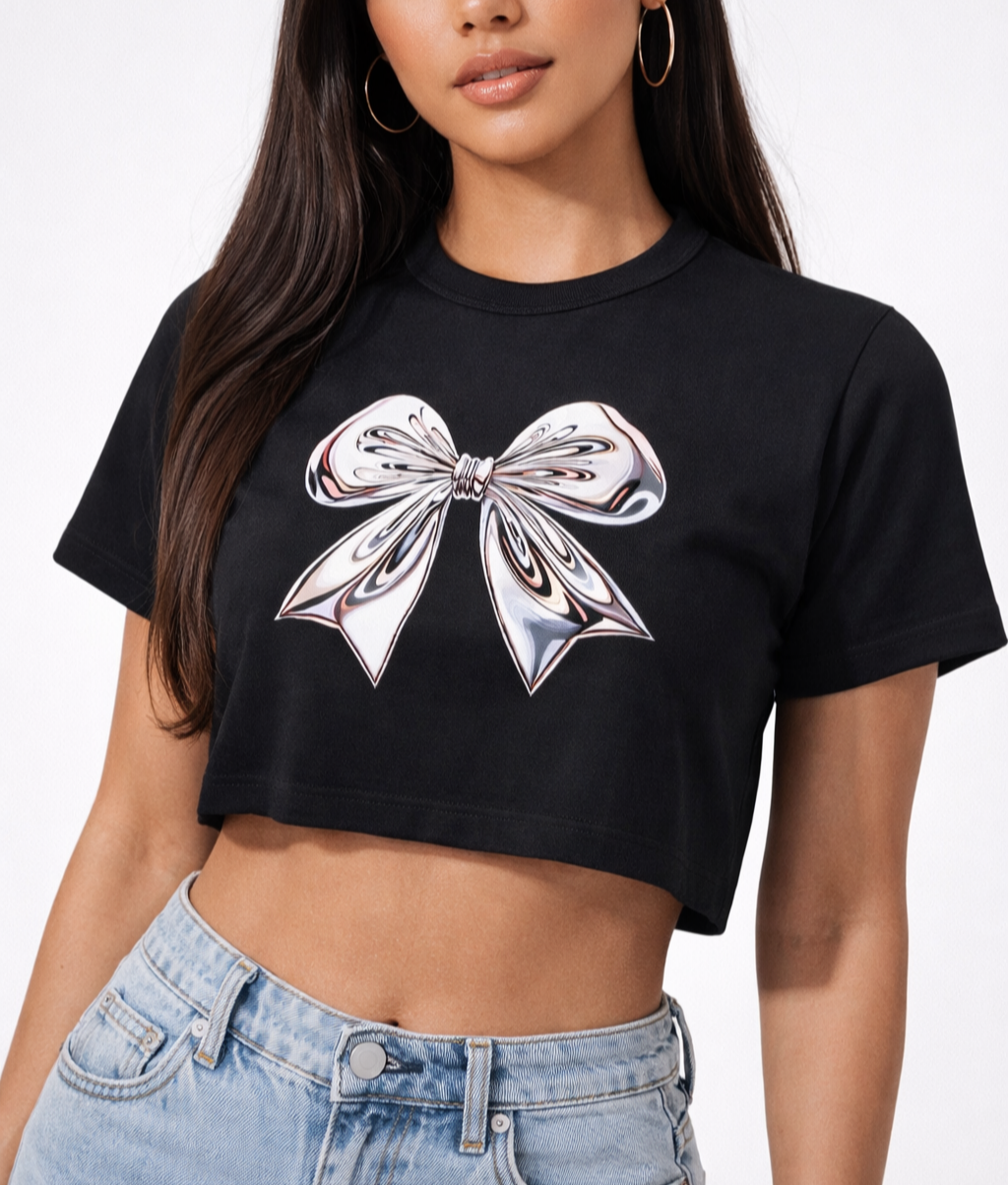 FO Noir Bow Crop Tee – Black